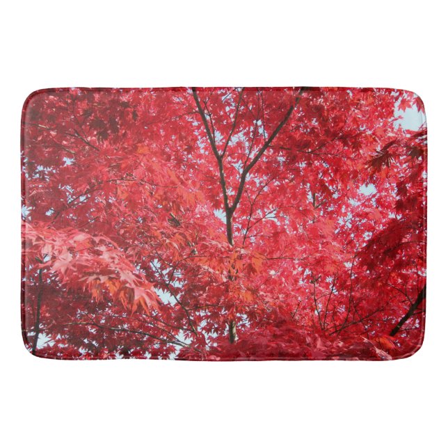 Bright Red Japanese Maple Tree Bath Mat (Front)