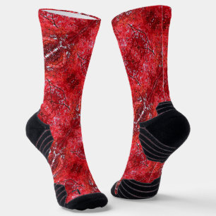 Bright Red Japanese Maple Tree tiled Socks