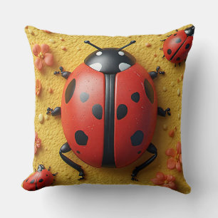 Bright Red Ladybugs Resting Cushion