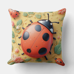 Bright Red Ladybugs Resting Cushion