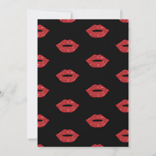 Bright Red Lips Glitter Kisses Elegant Feminine Invitation