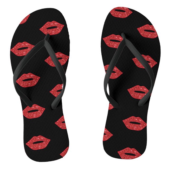 Bright Red Lips Glitter Kisses Elegant Feminine Jandals (Footbed)