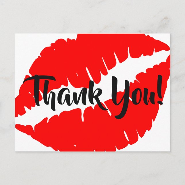 Bright Red Lipstick Big Kiss Thank You Postcard (Front)