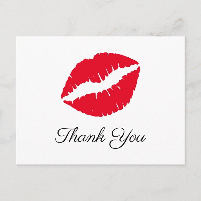 Bright Red Lipstick Kiss Elegant Thank You Postcard (Front)