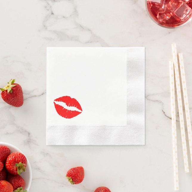 Bright Red Lipstick Kiss Napkin (Insitu)