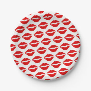 Bright Red Lipstick Pattern Paper Plate