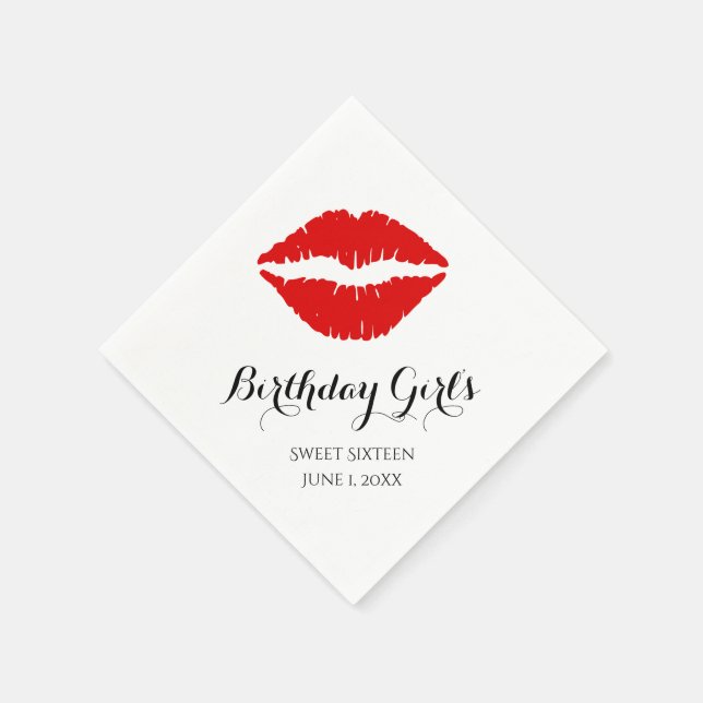 Bright Red Lipstick Sweet Sixteen Birthday Party Napkin (Corner)