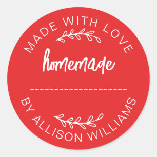 Bright Red Made With Love Homemade Food Jar Classic Round Sticker