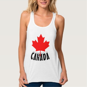 Bright Red Maple Leaf Canada Snow Capped Text Singlet