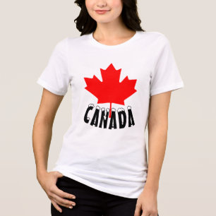 Bright Red Maple Leaf Canada Snow Capped Text Tri-Blend Shirt