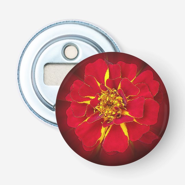 bright red marigold bottle opener (Front)