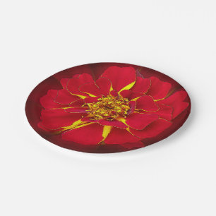 bright red marigold paper plate