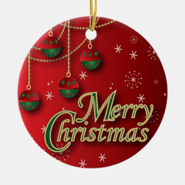 Bright Red Merry Christmas Ceramic Tree Decoration (Front)