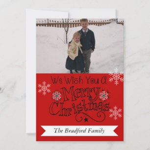 Bright Red Merry Christmas Photo Holiday Card