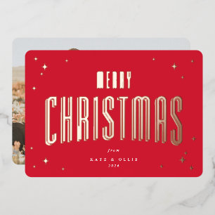 Bright Red Merry Christmas Retro Stars Photo 