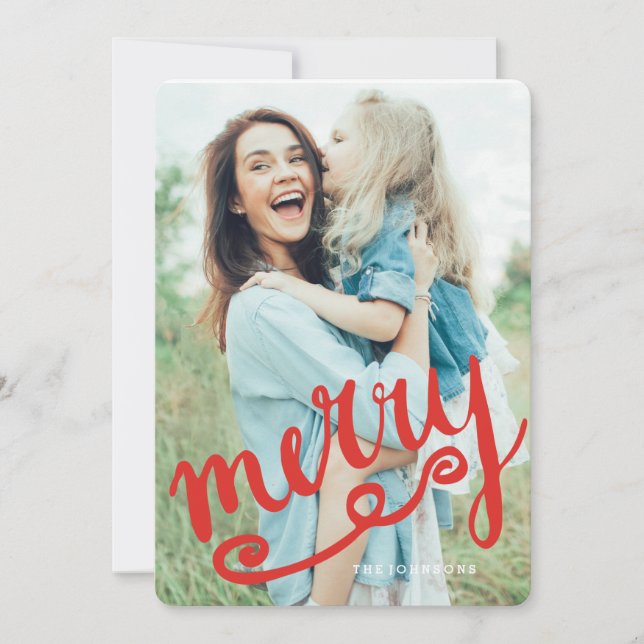 Bright Red Merry | Modern Holiday Card (Front)