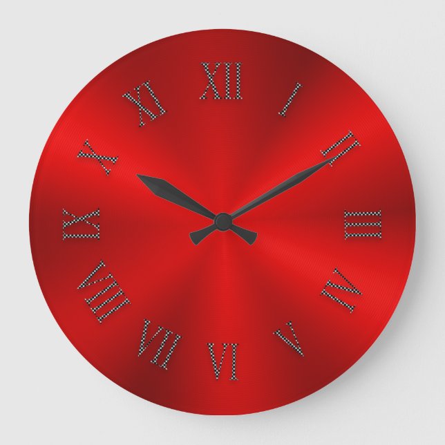 Bright Red Metallic Clock with Roman Numbers (Front)