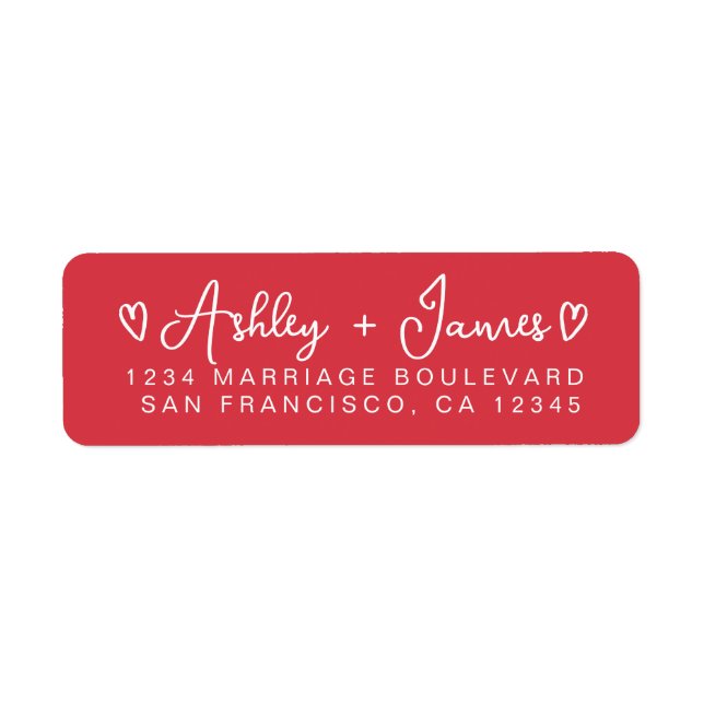 Bright Red Modern Script Hearts Return Address (Front)