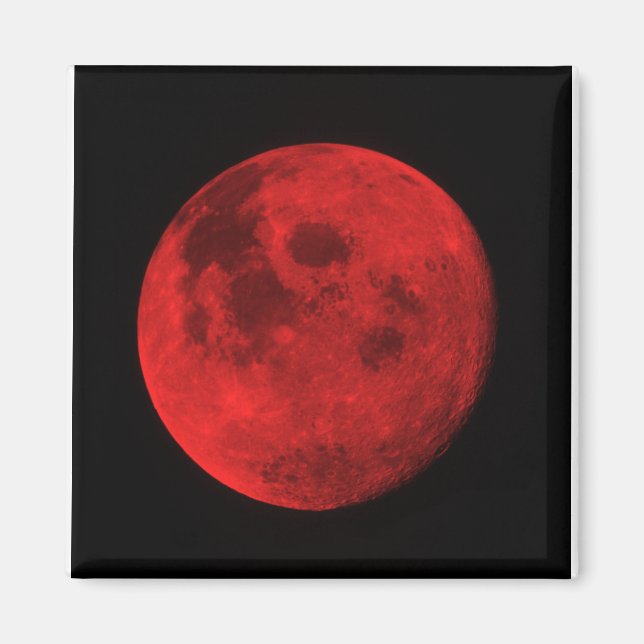 BRIGHT RED MOON MAGNET. 2" X 2" FRIDGE MAGNET (Front)