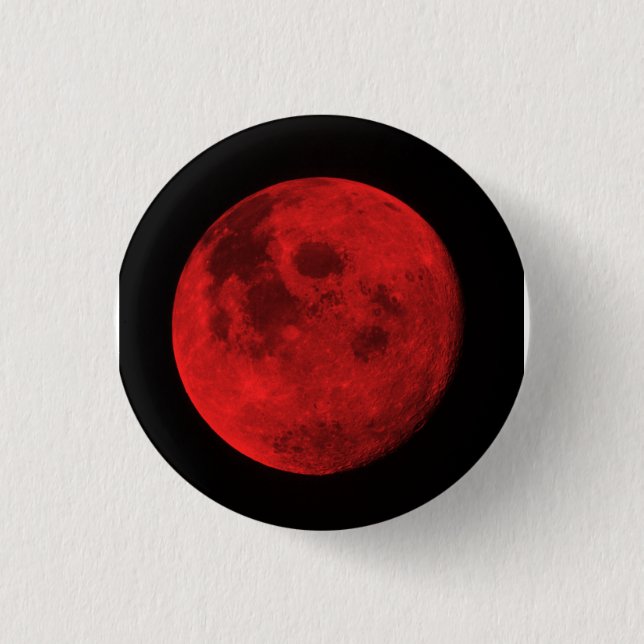 BRIGHT RED MOON MAGNET. 2" X 2" FRIDGE MAGNET 3 CM ROUND BADGE (Front)