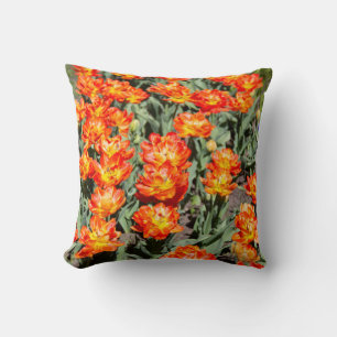 Bright red-orange ginger tulips cushion