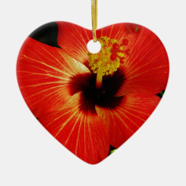 Bright Red Orange  Hibiscus Flower Ceramic Tree Decoration (Front)