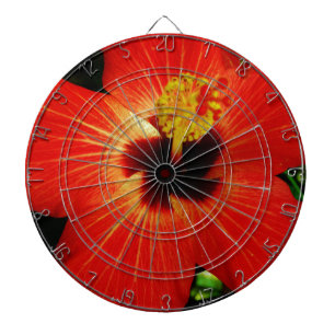Bright Red Orange Hibiscus Flower Dartboard