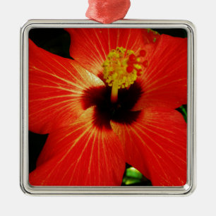 Bright Red Orange  Hibiscus Flower Metal Tree Decoration