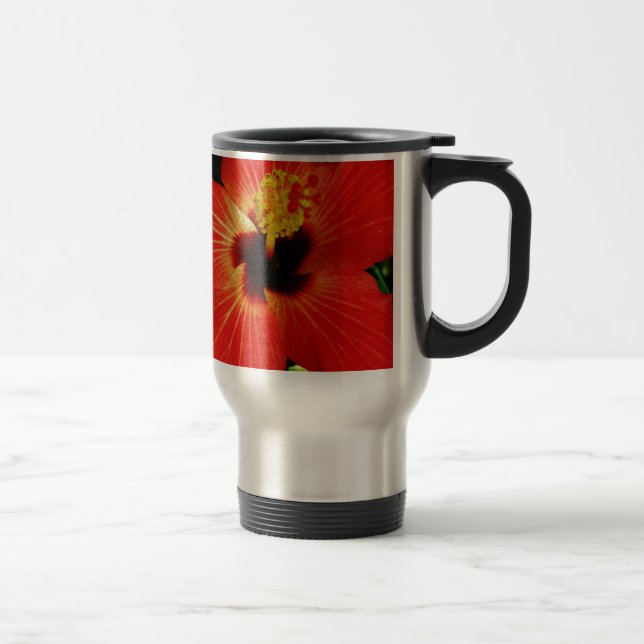 Bright Red Orange  Hibiscus Flower Travel Mug (Right)
