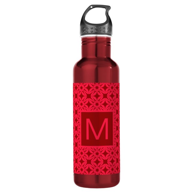 Bright Red Ornate Pattern Monogrammed 710 Ml Water Bottle (Front)