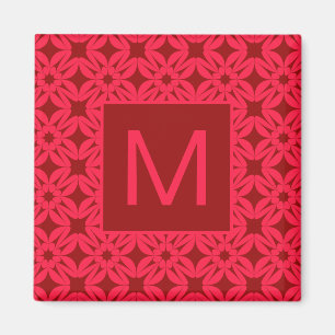 Bright Red Ornate Pattern Monogrammed Magnet
