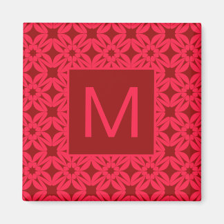 Bright Red Ornate Pattern Monogrammed Magnet