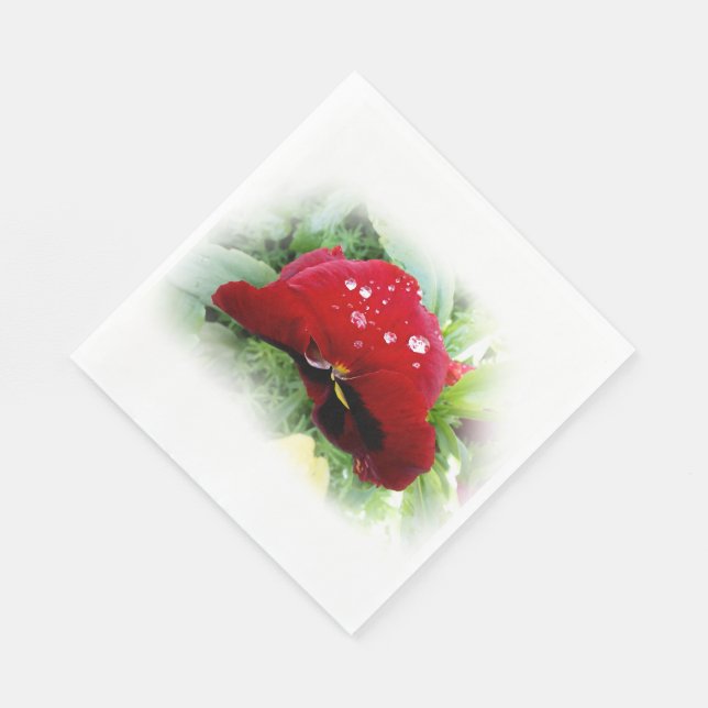 Bright red pansy napkin (Corner)