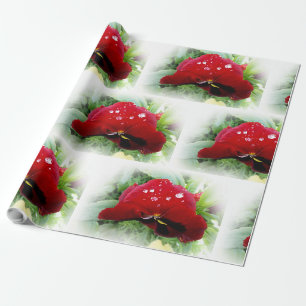 Bright red pansy wrapping paper