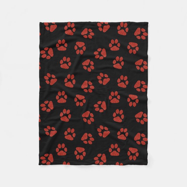 Bright Red Paw Print Dog Owner Xmas Animal Fleece Blanket (Front)