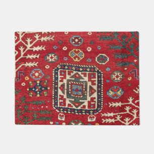 Bright Red Persian II Geometric Shapes  Doormat