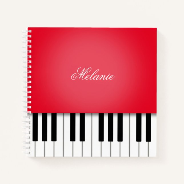 Bright Red Piano Music Keyboard Personalised Notebook (Front)