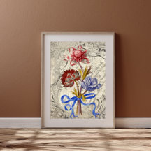 Bright Red-pink Bouquet of Flowers Decoupage Paper