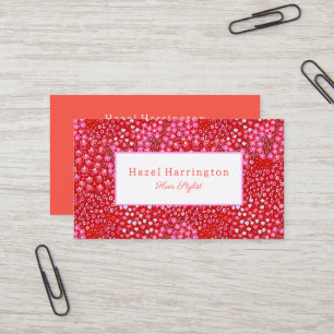 Bright Red Pink Floral Business Card Hair Stylist