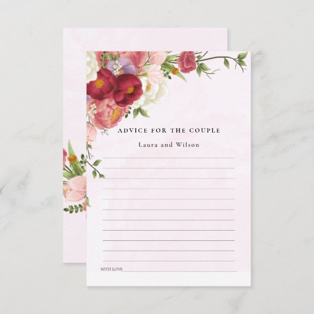 Bright Red Pink white Flower Wedding Shower Advice Enclosure Card (Front/Back)