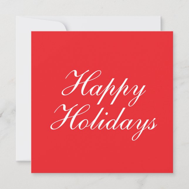 Bright Red Plain Elegant Happy Holidays Card (Front)