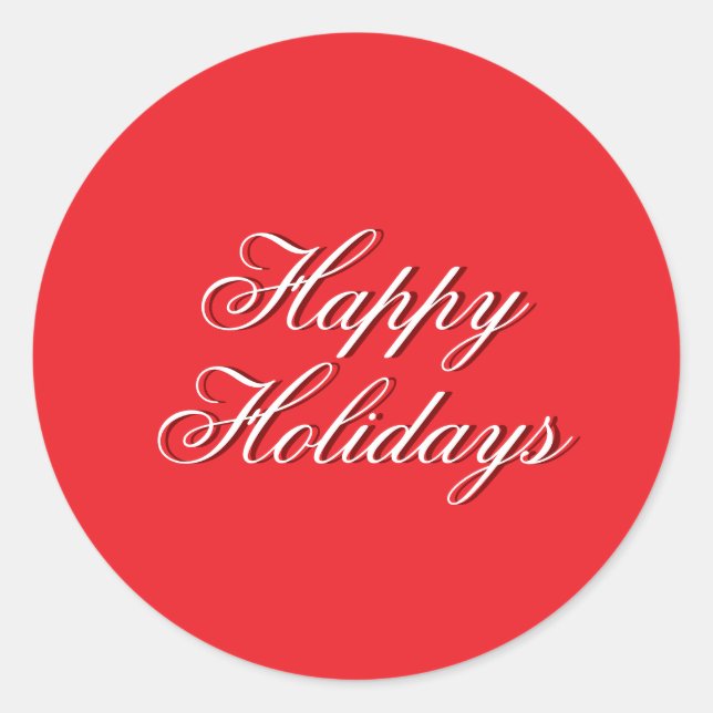 Bright Red Plain Elegant Happy Holidays Message Classic Round Sticker (Front)