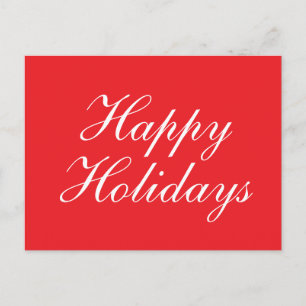 Bright Red Plain Elegant Happy Holidays Message Holiday Postcard