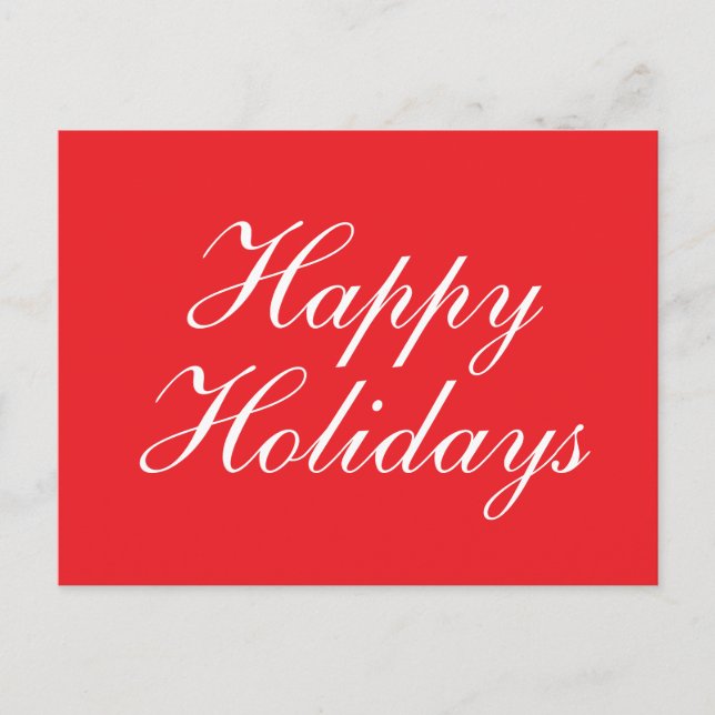 Bright Red Plain Elegant Happy Holidays Message Postcard (Front)