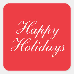 Bright Red Plain Elegant Happy Holidays Message Square Sticker
