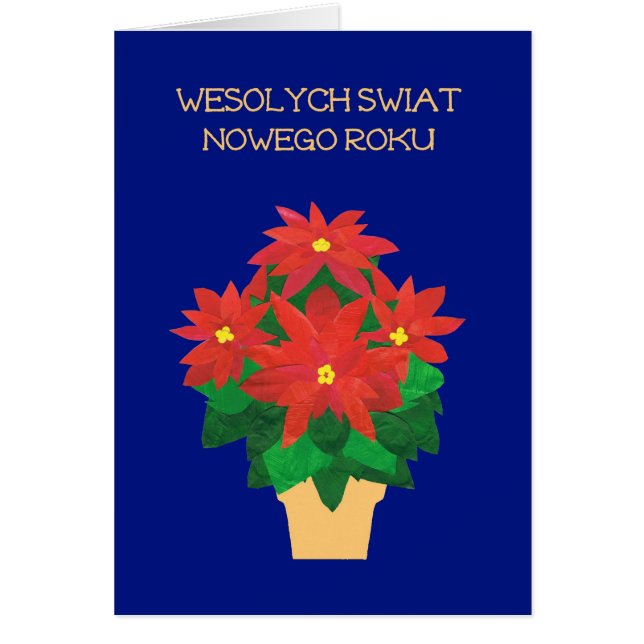 Bright Red Poinsettias Polish Language Greeting (Front)