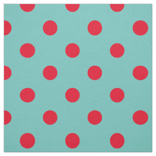 Bright Red Polka Dots on Light Teal Fabric