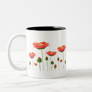 bright red poppies Two-Tone coffee mug