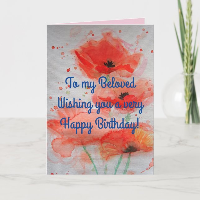 Bright Red Poppies Watercolour Birthday Card (Front)