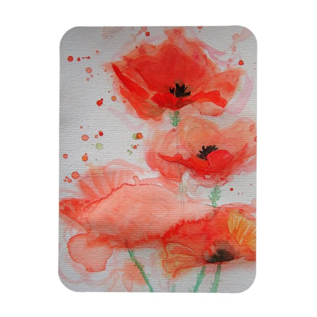 Bright Red Poppies Watercolour Flat Birthday Card Magnet (Vertical)